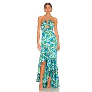 amur reese off-shoulder cascade lace satin maxi dress Reese Off-shoulder Lace Appliqu Maxi Dress